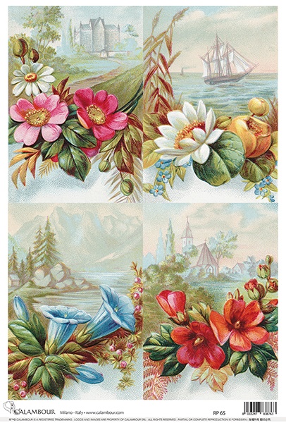2 Sheets Italy Rice Paper Decoupage Bold Watercolor Floral Images  RCP-FL-239 x2